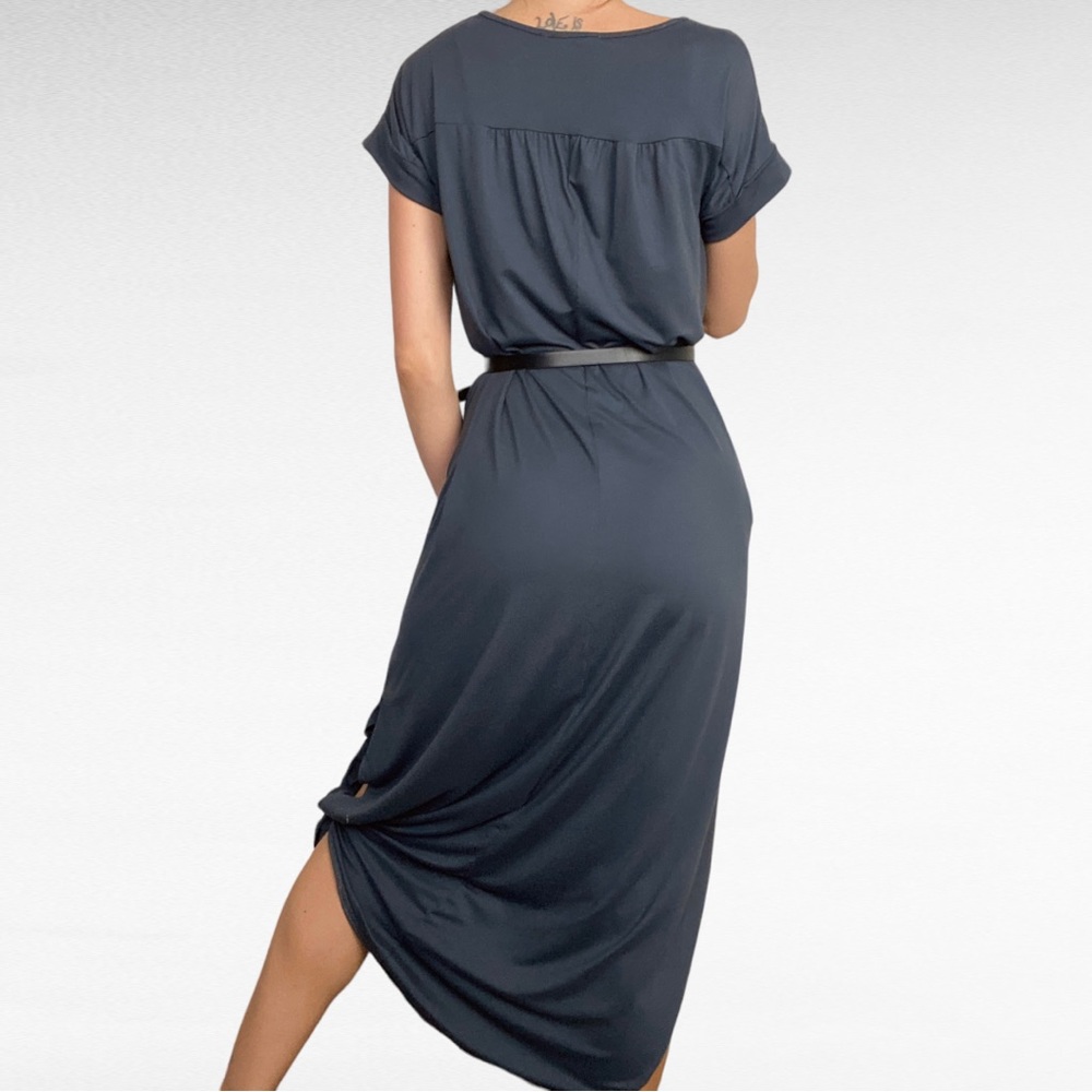 Entro | Solid Grey V-Neck Short Cuffed Sleeve Mod… - image 4